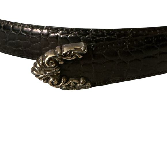 Brighton Vintage Style Black Croc Embossed Leather Belt Silver Buckle Size 34 - Picture 5 of 9